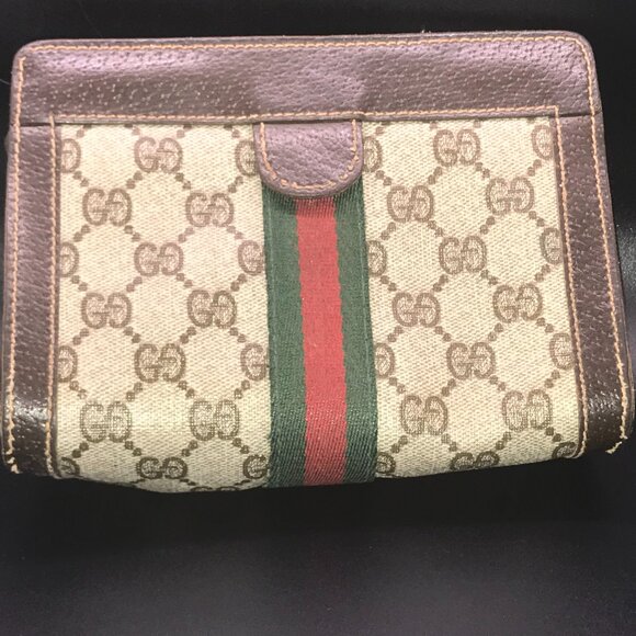 Gucci Web Vintage Brown Monogram PVC Canvas Leather Clutch / Cosmetic - Picture 16 of 16